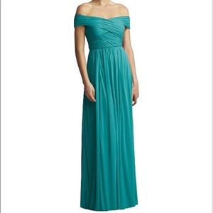 Jenny Yoo Off The Shoulder Evening Gown In “Mediterranean” Blue